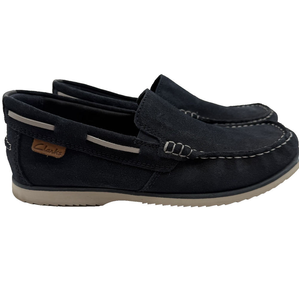 CLARKS Noonan Step Cushioned Men's Sz 9 Loafers Slip-On Suede Navy Shoes Comfort